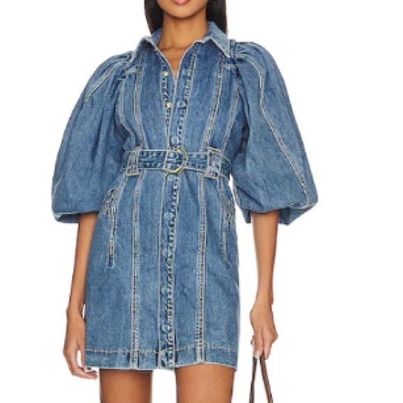 Aureta. Dresses & Skirts - Aureta. Silena Denim Mini Dress NWT Sz S Borrowed Blue Long Puff Sleeve